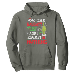 Funny Christmas Hoodie On The List Of Naughty And I Regret Nothing Xmas TS10 Military Green Print Your Wear