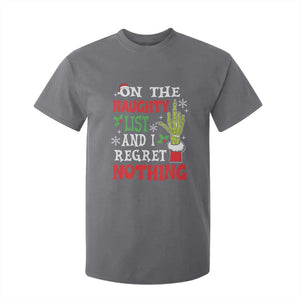 Funny Christmas T Shirt For Kid On The List Of Naughty And I Regret Nothing Xmas TS10 Charcoal Print Your Wear
