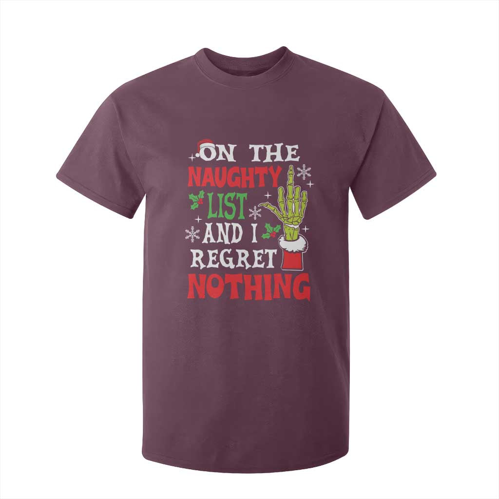 Funny Christmas T Shirt For Kid On The List Of Naughty And I Regret Nothing Xmas TS10 Maroon Print Your Wear