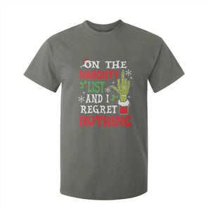 Funny Christmas T Shirt For Kid On The List Of Naughty And I Regret Nothing Xmas TS10 Military Green Print Your Wear