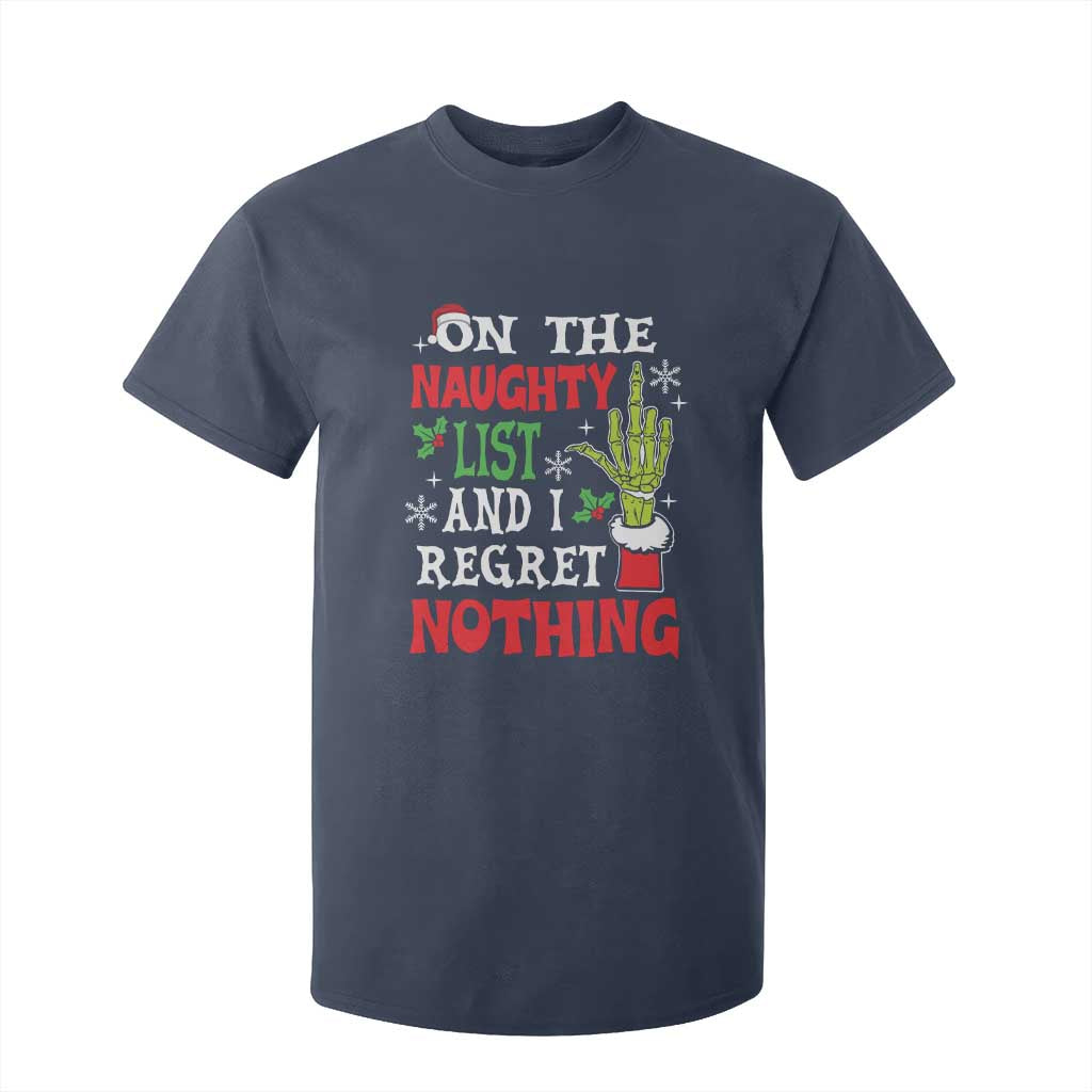 Funny Christmas T Shirt For Kid On The List Of Naughty And I Regret Nothing Xmas TS10 Navy Print Your Wear