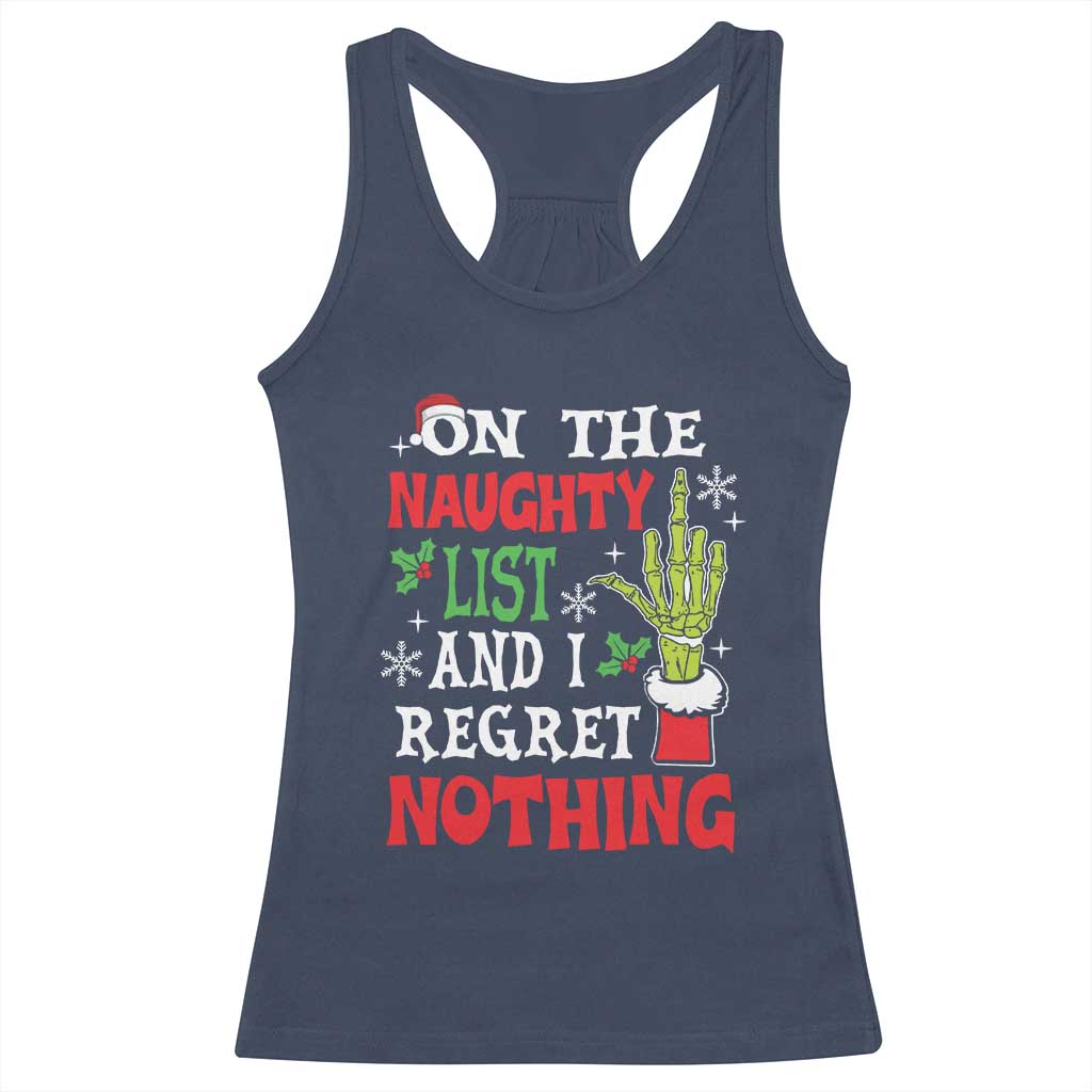 Funny Christmas Racerback Tank Top On The List Of Naughty And I Regret Nothing Xmas TS10 Navy Print Your Wear