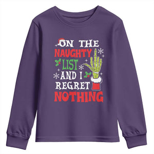 Funny Christmas Youth Sweatshirt On The List Of Naughty And I Regret Nothing Xmas TS10 Purple Print Your Wear