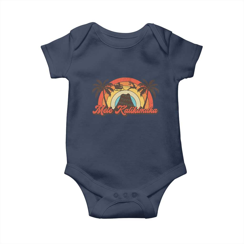 Hawaii Christmas Baby Onesie Mele Kalikimaka Retro Hawaiian Island Palm Tree Xmas Lights TS10 Navy Print Your Wear