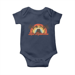 Hawaii Christmas Baby Onesie Mele Kalikimaka Retro Hawaiian Island Palm Tree Xmas Lights TS10 Navy Print Your Wear