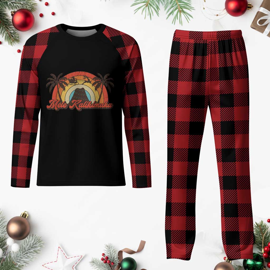 Hawaii Plaid Pajama Set Mele Kalikimaka Retro Hawaiian Island Palm Tree Xmas Lights TS10 Buffalo Plaid Print Your Wear
