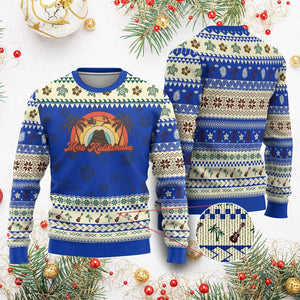 Hawaii Ugly Christmas Sweater Mele Kalikimaka Retro Hawaiian Island Palm Tree Xmas Lights TS10 Blue Print Your Wear