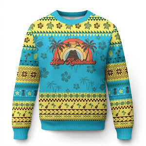 Hawaii Ugly Christmas Sweater Mele Kalikimaka Retro Hawaiian Island Palm Tree Xmas Lights TS10 Hawaii Print Your Wear