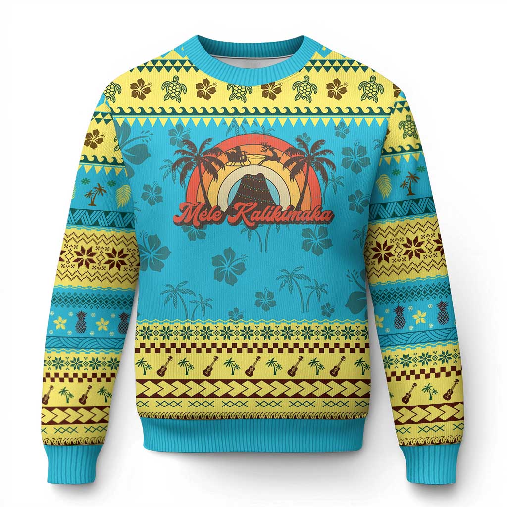 Hawaii Ugly Christmas Sweater Mele Kalikimaka Retro Hawaiian Island Palm Tree Xmas Lights TS10 Hawaii Print Your Wear