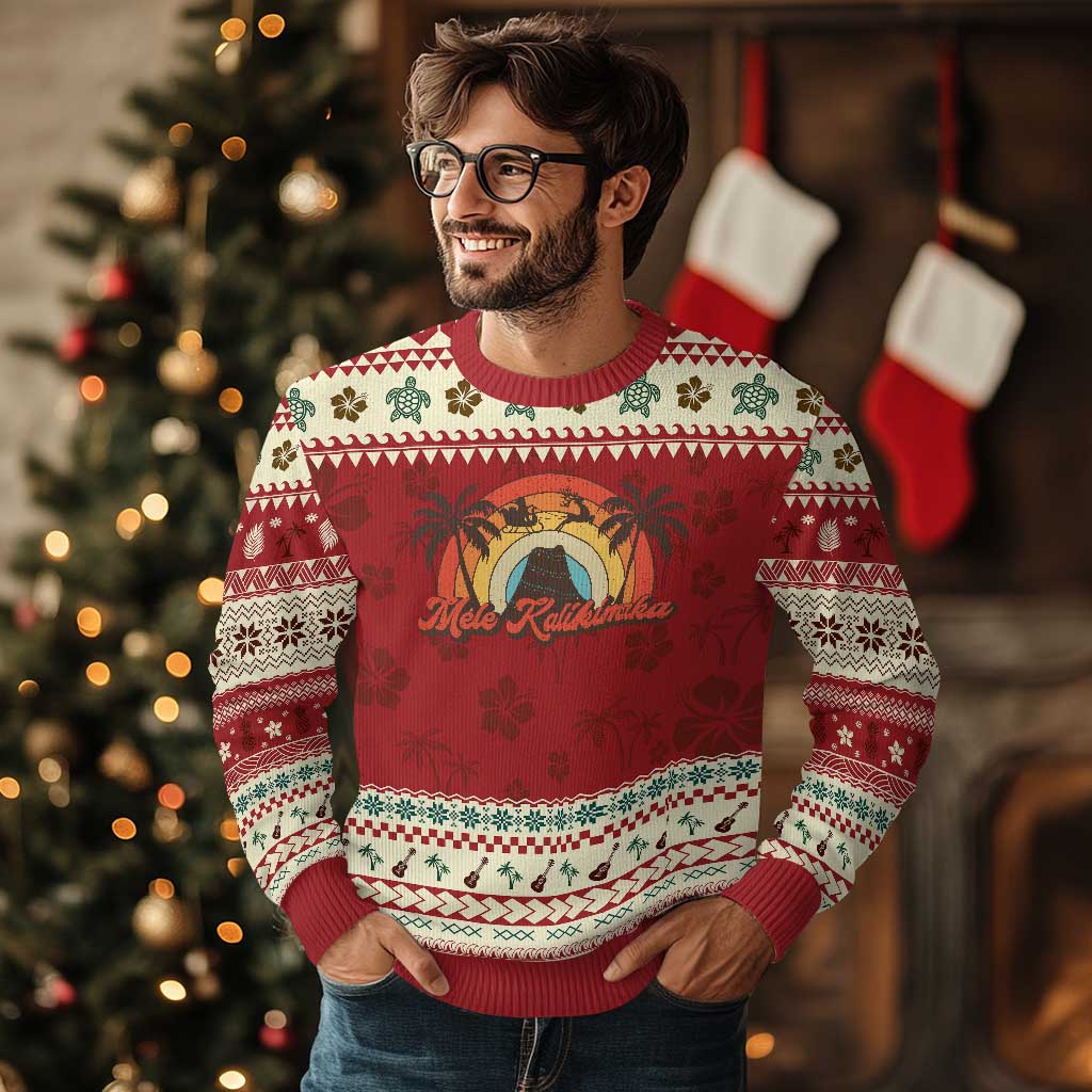 Hawaii Ugly Christmas Sweater Mele Kalikimaka Retro Hawaiian Island Palm Tree Xmas Lights TS10 Hibiscus Print Your Wear