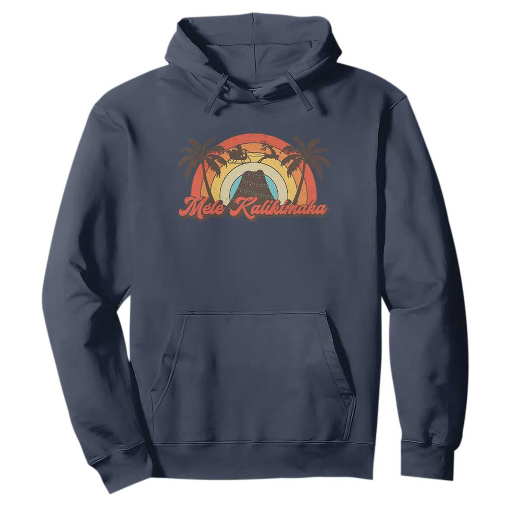 Hawaii Christmas Hoodie Mele Kalikimaka Retro Hawaiian Island Palm Tree Xmas Lights TS10 Navy Print Your Wear