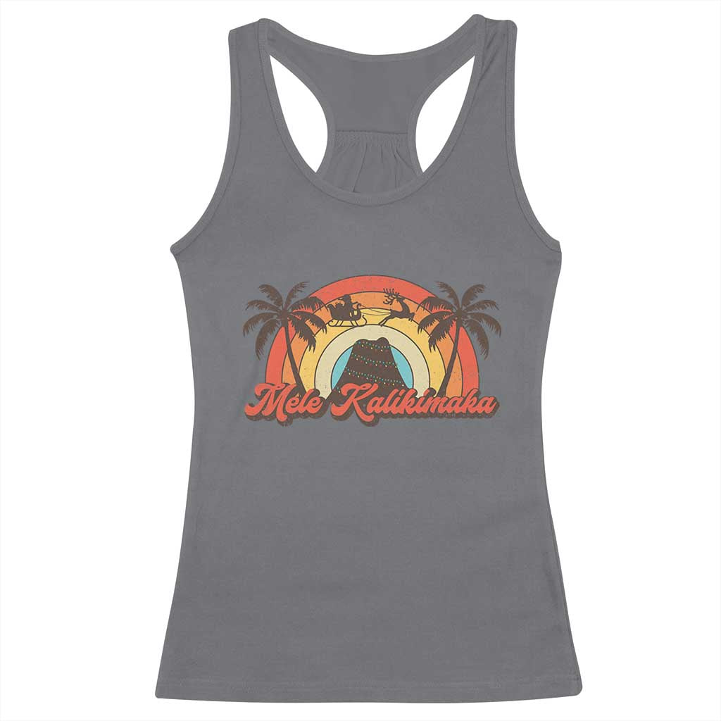 Hawaii Christmas Racerback Tank Top Mele Kalikimaka Retro Hawaiian Island Palm Tree Xmas Lights TS10 Charcoal Print Your Wear