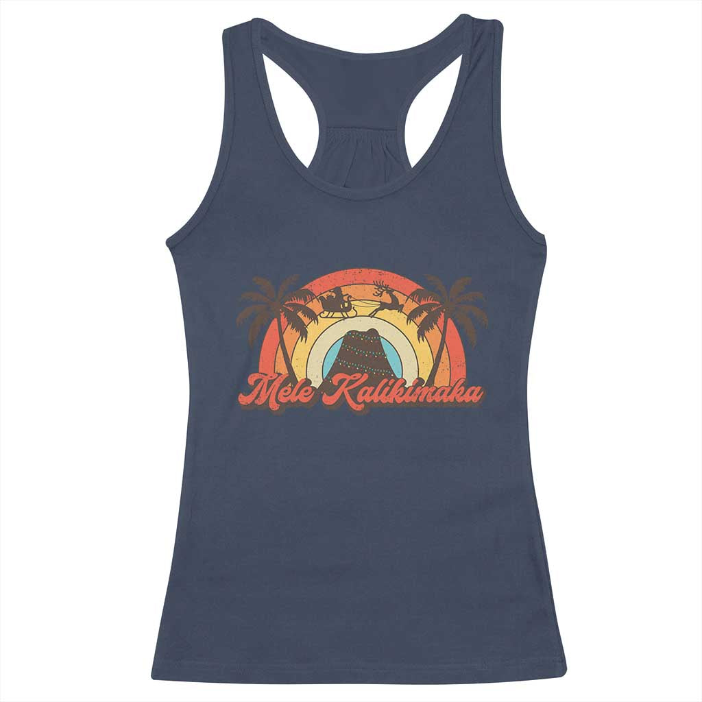 Hawaii Christmas Racerback Tank Top Mele Kalikimaka Retro Hawaiian Island Palm Tree Xmas Lights TS10 Navy Print Your Wear