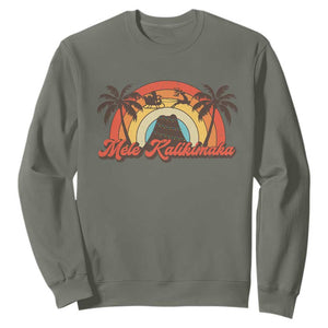 Hawaii Christmas Sweatshirt Mele Kalikimaka Retro Hawaiian Island Palm Tree Xmas Lights TS10 Military Green Print Your Wear