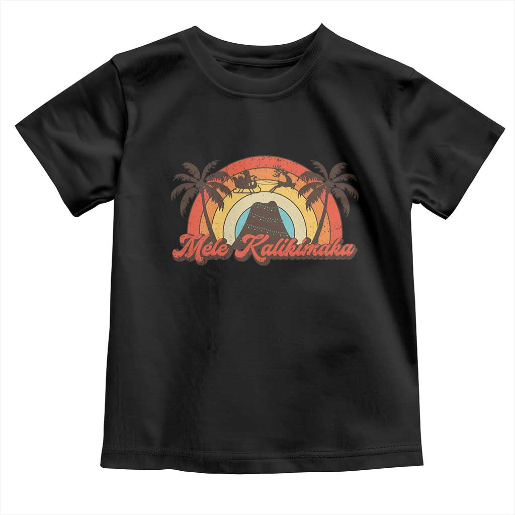 Hawaii Christmas Toddler T Shirt Mele Kalikimaka Retro Hawaiian Island Palm Tree Xmas Lights TS10 Black Print Your Wear