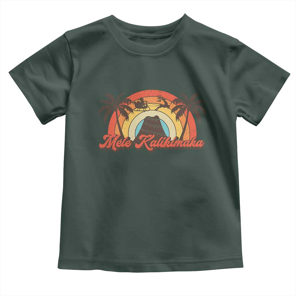 Hawaii Christmas Toddler T Shirt Mele Kalikimaka Retro Hawaiian Island Palm Tree Xmas Lights TS10 Dark Forest Green Print Your Wear