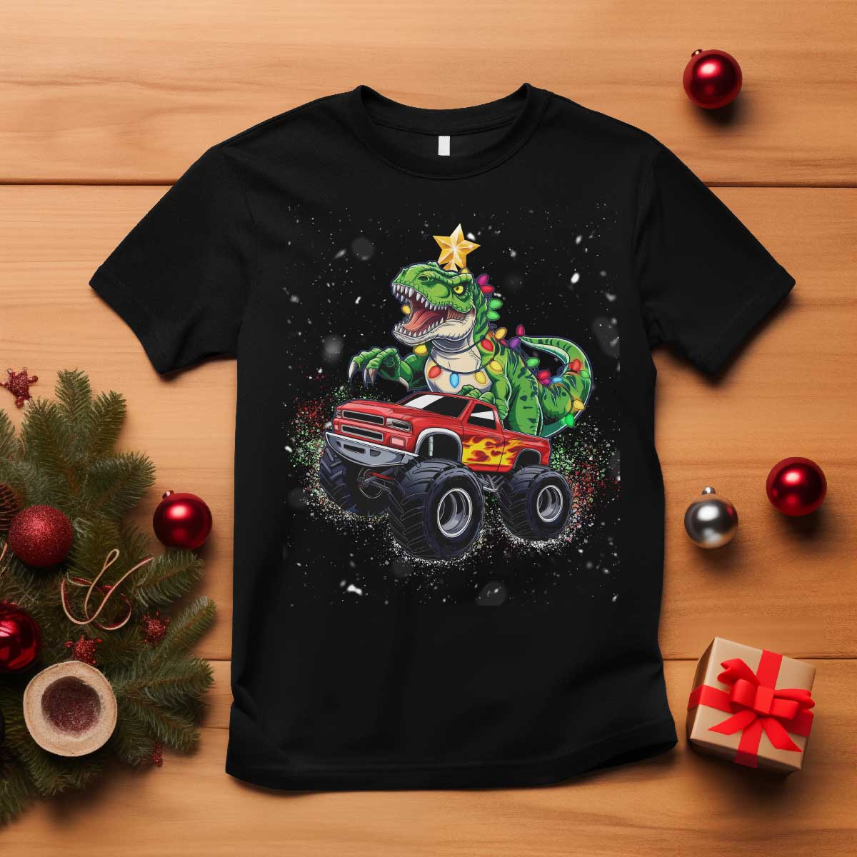Christmas Dinosaur Monster Truck T Shirt TS10 Black Print Your Wear