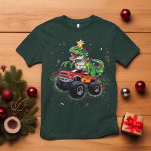Christmas Dinosaur Monster Truck T Shirt TS10 Dark Forest Green Print Your Wear