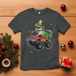 Christmas Dinosaur Monster Truck T Shirt TS10 Dark Heather Print Your Wear