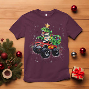 Christmas Dinosaur Monster Truck T Shirt TS10 Maroon Print Your Wear