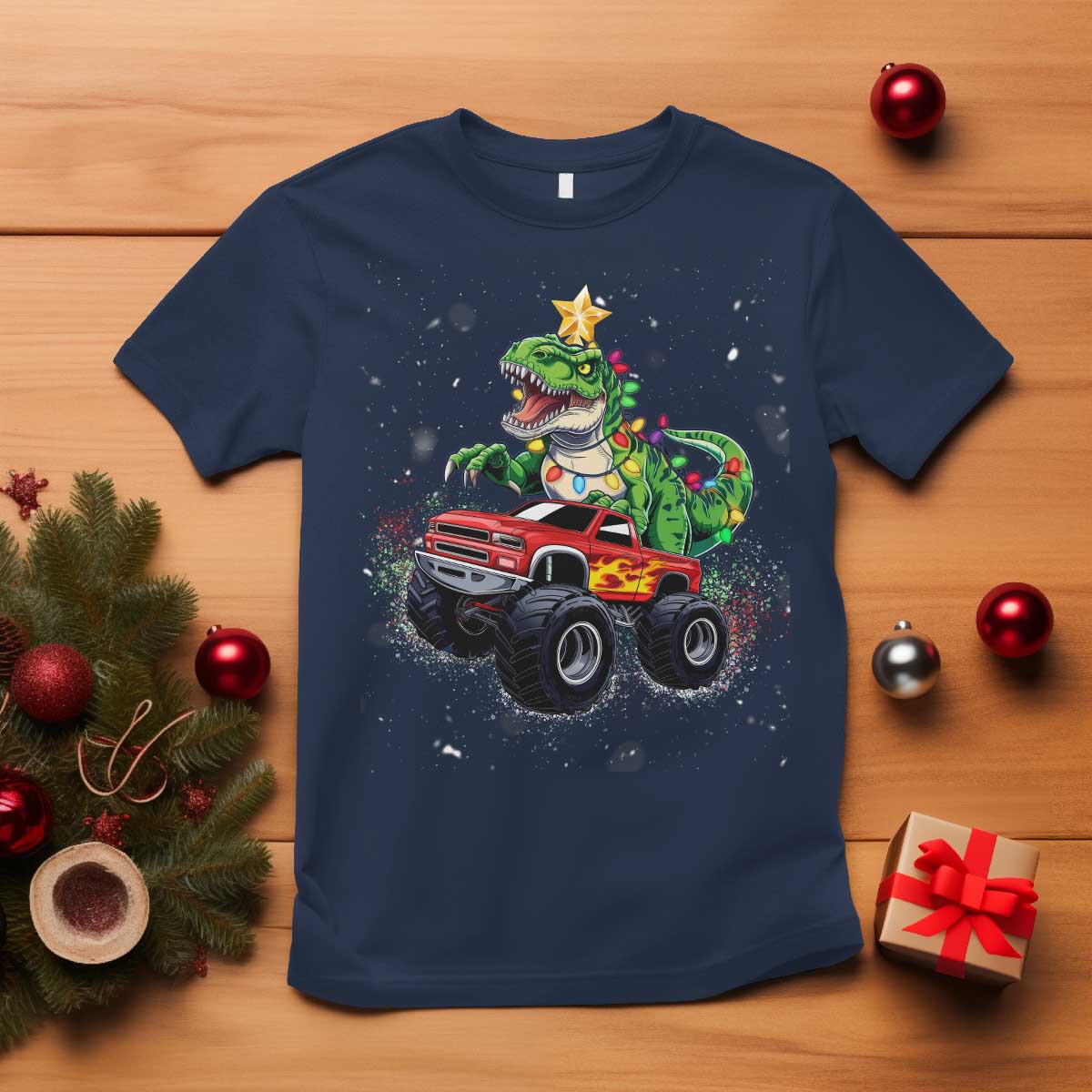Christmas Dinosaur Monster Truck T Shirt TS10 Navy Print Your Wear