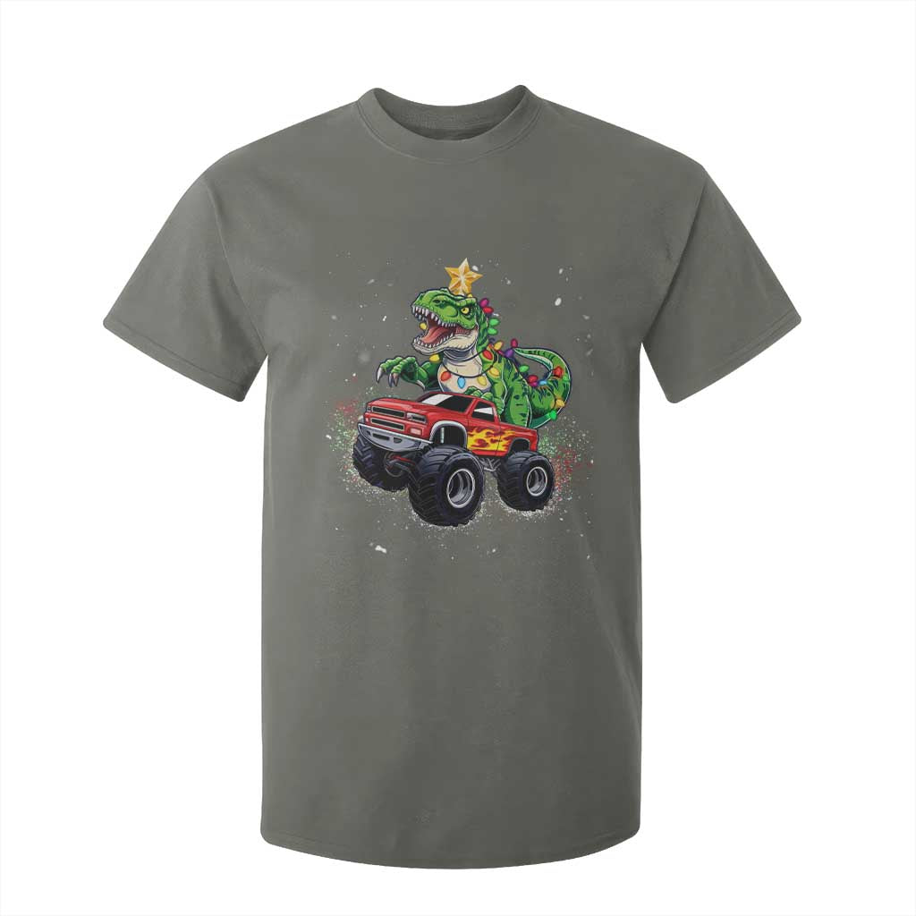 Christmas Dinosaur Monster Truck T Shirt For Kid TS10 Military Green Print Your Wear