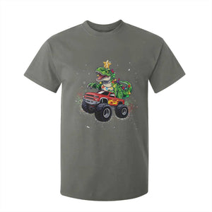 Christmas Dinosaur Monster Truck T Shirt For Kid TS10 Military Green Print Your Wear