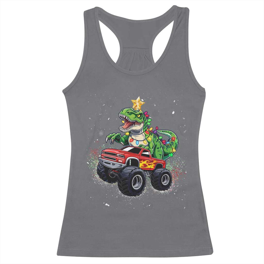 Christmas Dinosaur Monster Truck Racerback Tank Top TS10 Charcoal Print Your Wear