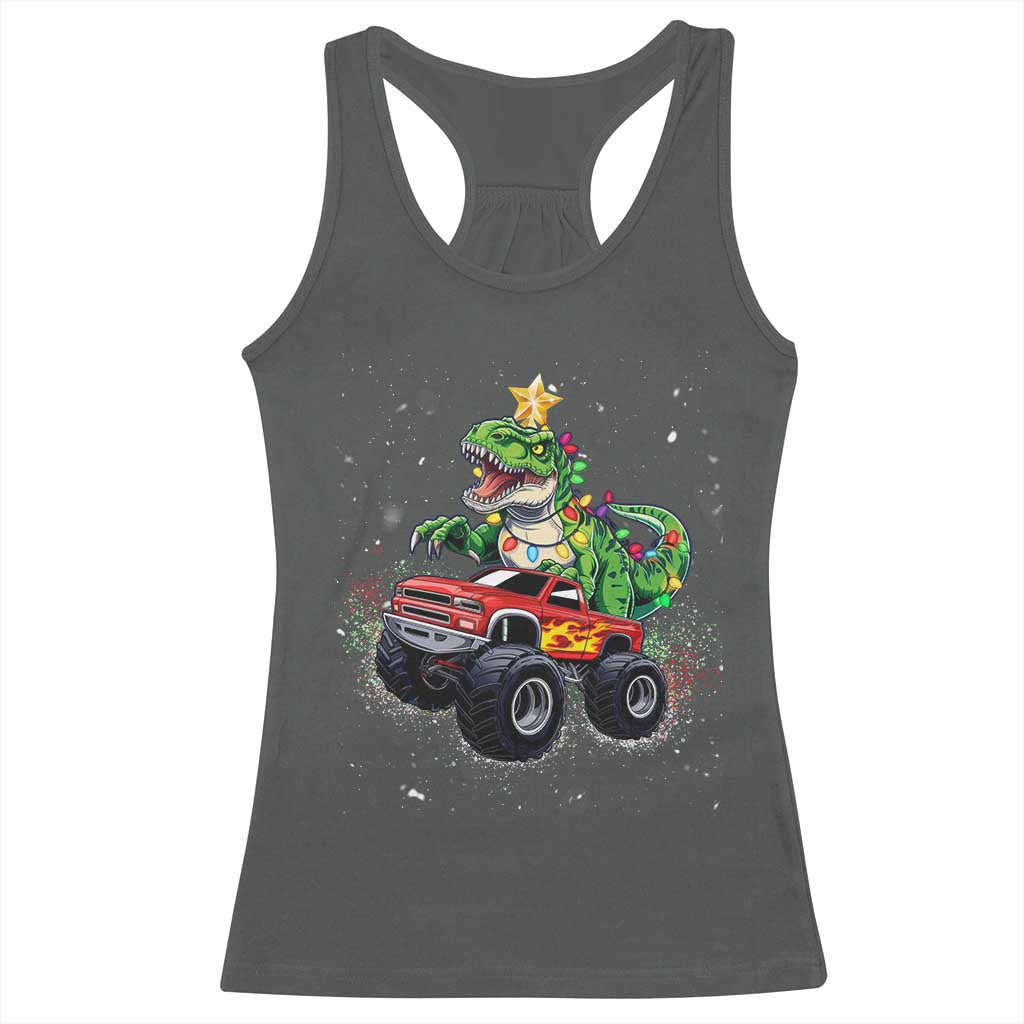 Christmas Dinosaur Monster Truck Racerback Tank Top TS10 Dark Heather Print Your Wear