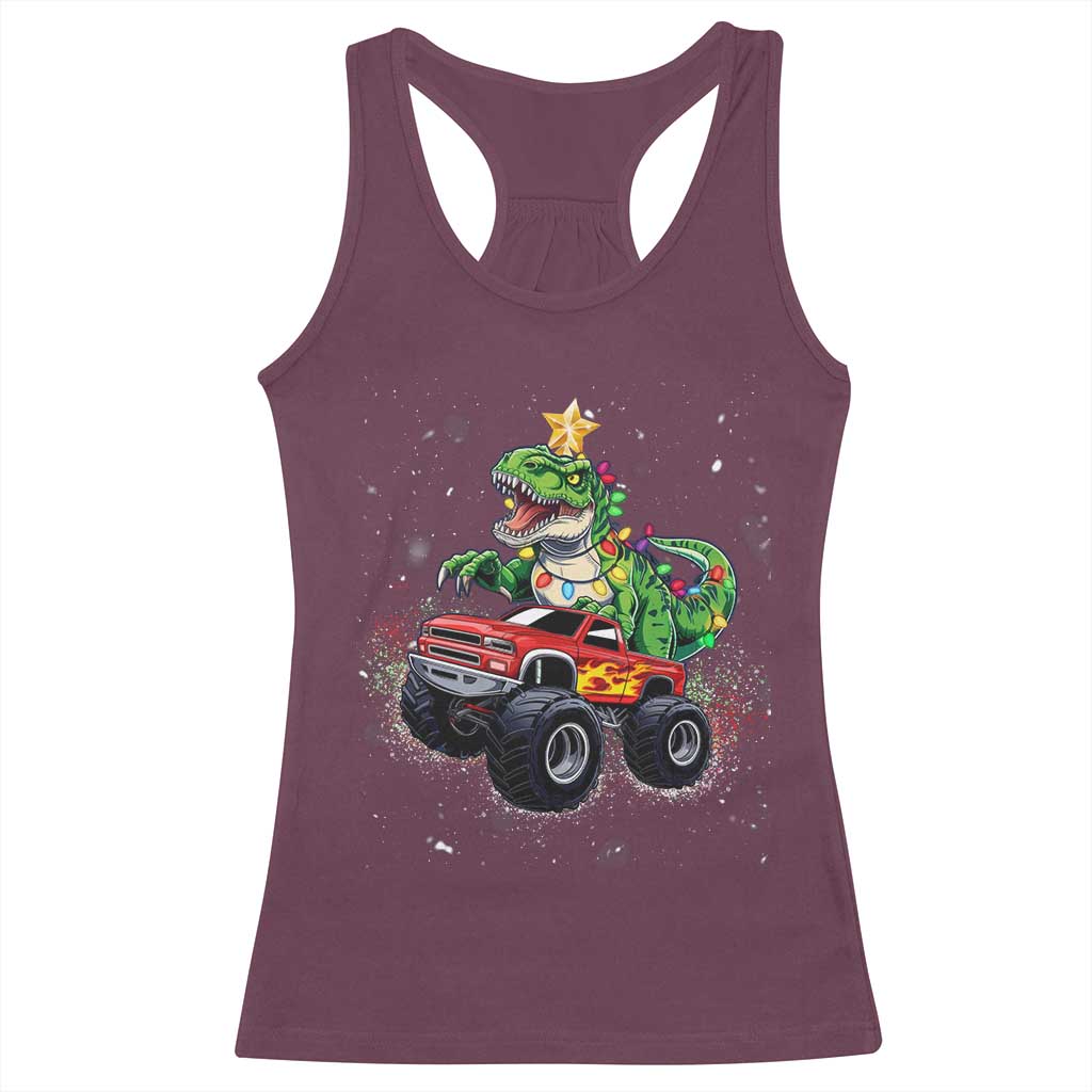 Christmas Dinosaur Monster Truck Racerback Tank Top TS10 Maroon Print Your Wear