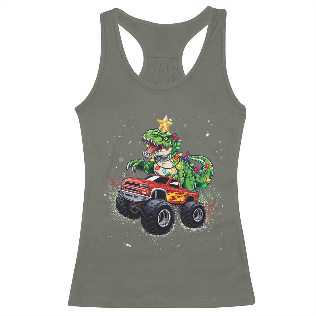 Christmas Dinosaur Monster Truck Racerback Tank Top TS10 Military Green Print Your Wear