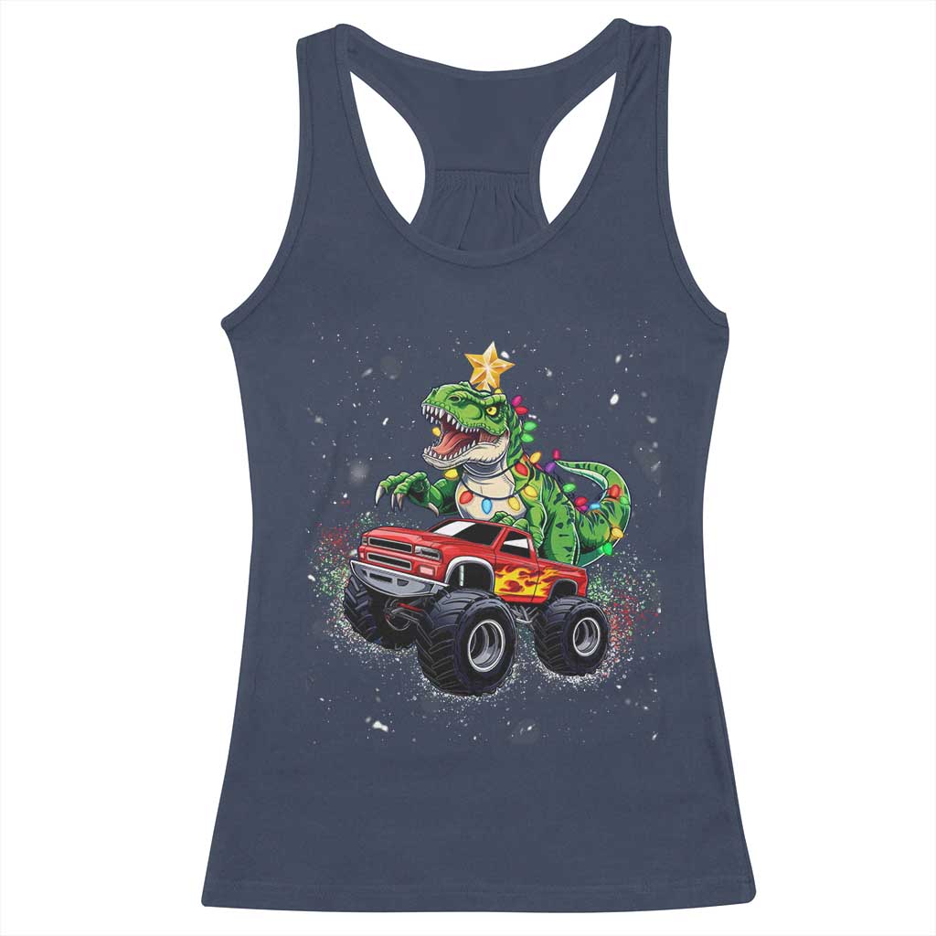 Christmas Dinosaur Monster Truck Racerback Tank Top TS10 Navy Print Your Wear
