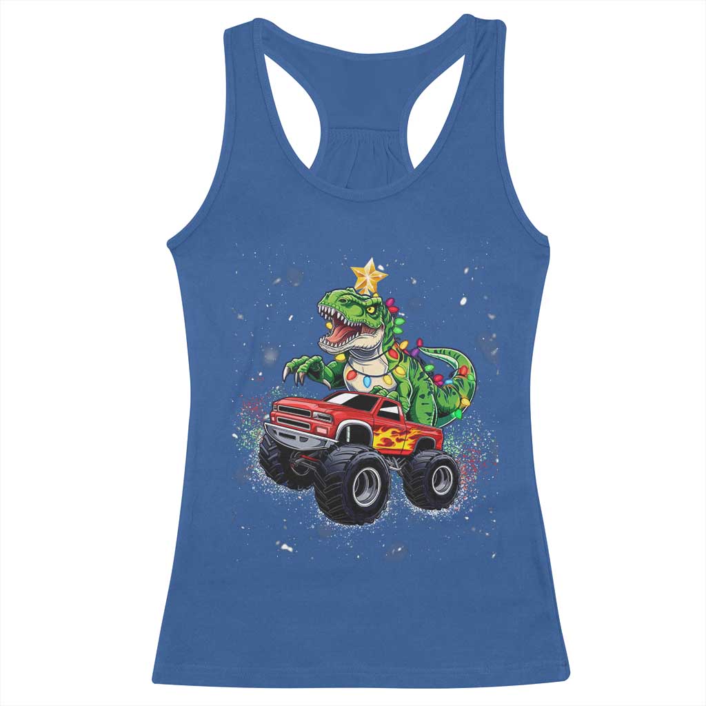 Christmas Dinosaur Monster Truck Racerback Tank Top TS10 Royal Blue Print Your Wear