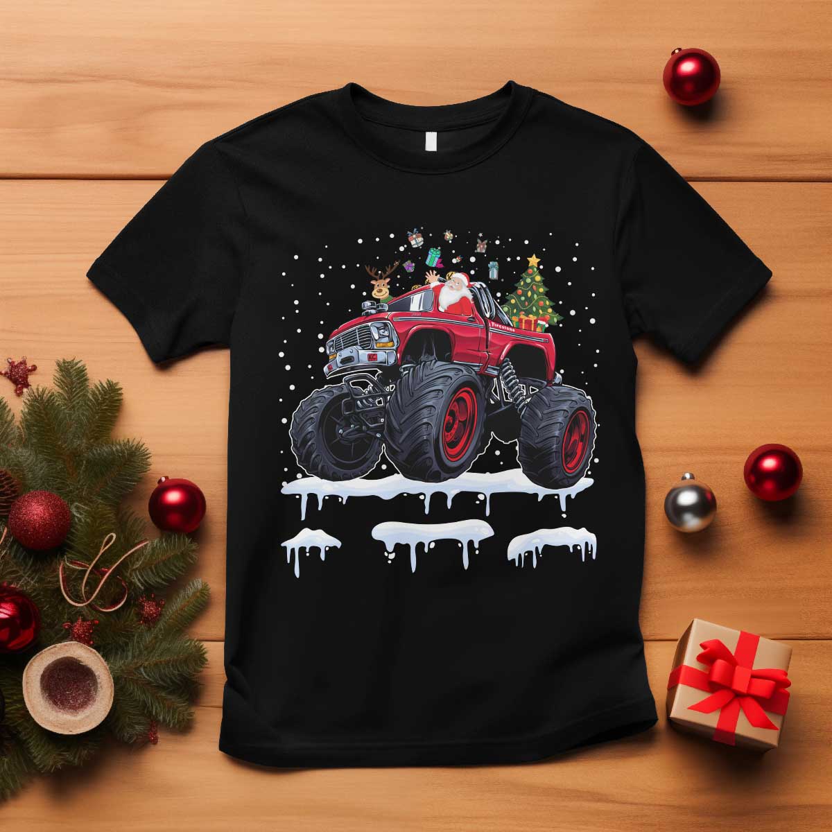 Christmas Santa Monster Truck T Shirt American Offroad Xmas Boys Kids Toddler Youth TS10 Black Print Your Wear