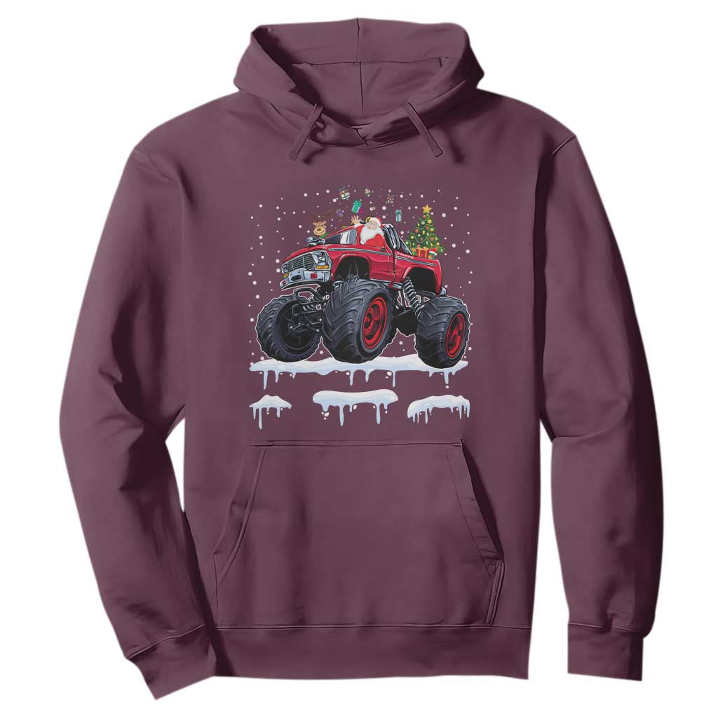Christmas Santa Monster Truck Hoodie American Offroad Xmas Boys Kids Toddler Youth TS10 Maroon Print Your Wear