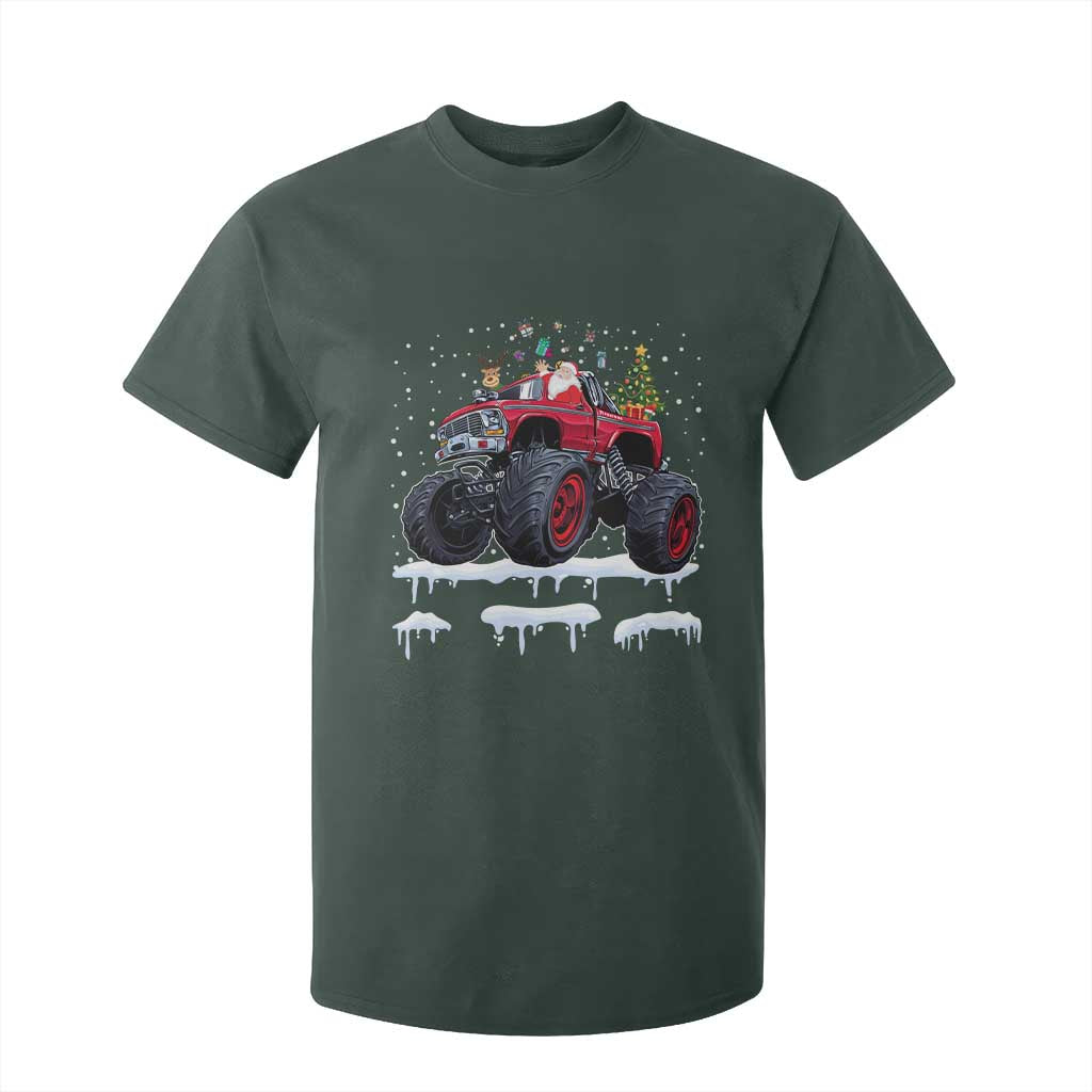 Christmas Santa Monster Truck T Shirt For Kid American Offroad Xmas Boys Kids Toddler Youth TS10 Dark Forest Green Print Your Wear