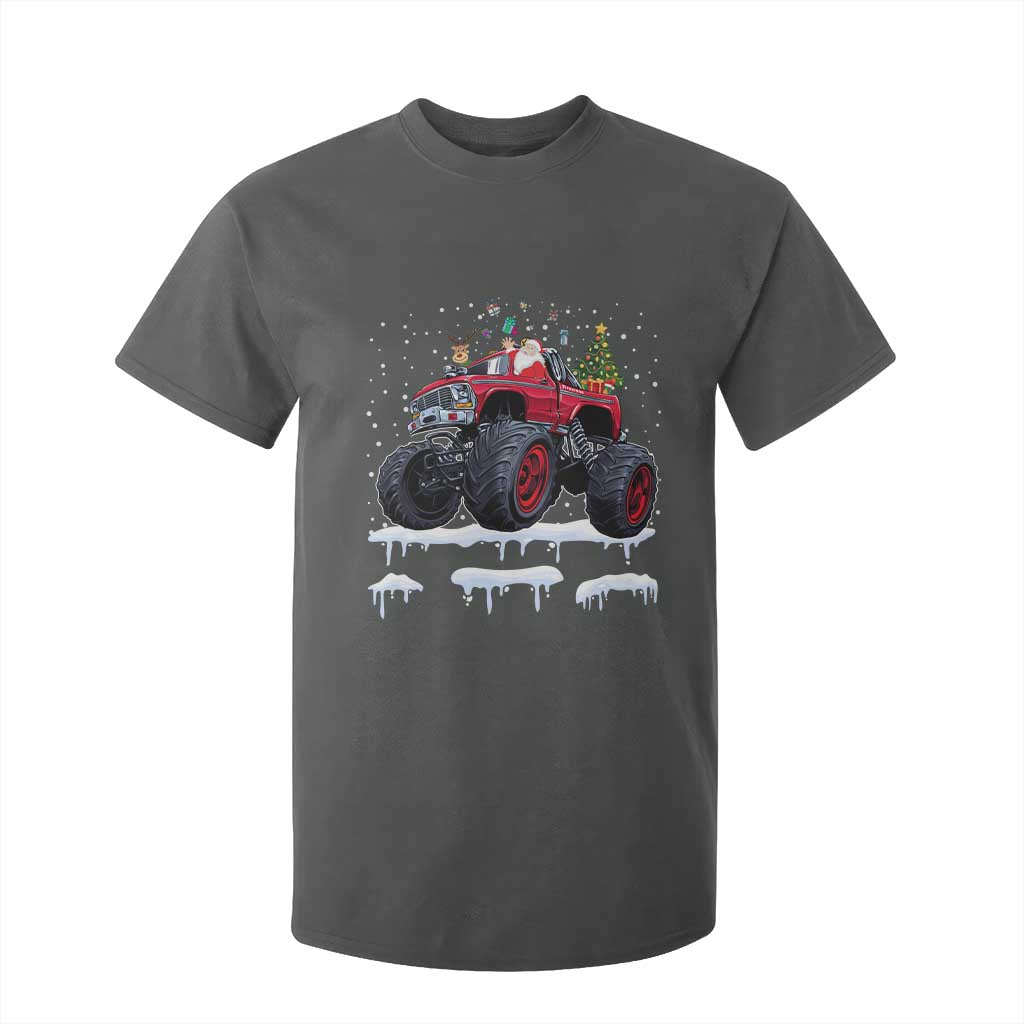 Christmas Santa Monster Truck T Shirt For Kid American Offroad Xmas Boys Kids Toddler Youth TS10 Dark Heather Print Your Wear