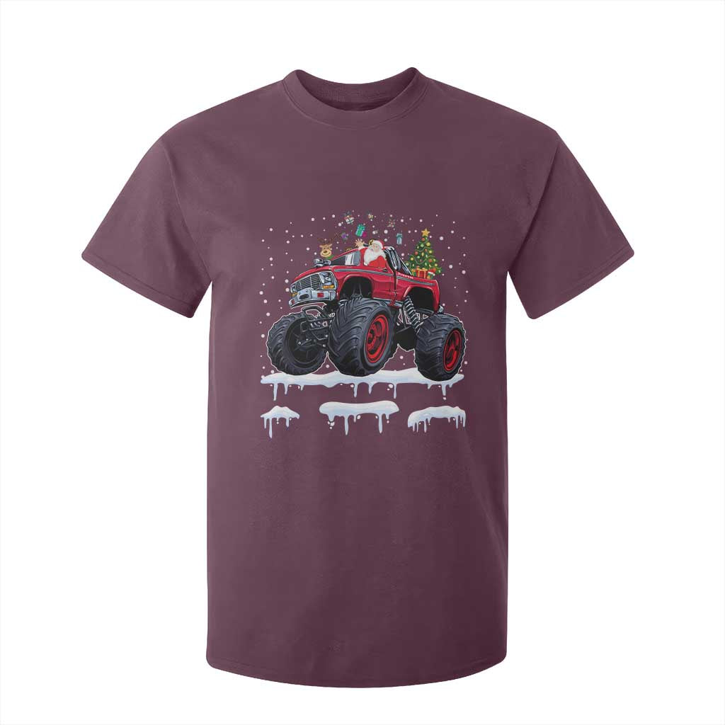 Christmas Santa Monster Truck T Shirt For Kid American Offroad Xmas Boys Kids Toddler Youth TS10 Maroon Print Your Wear