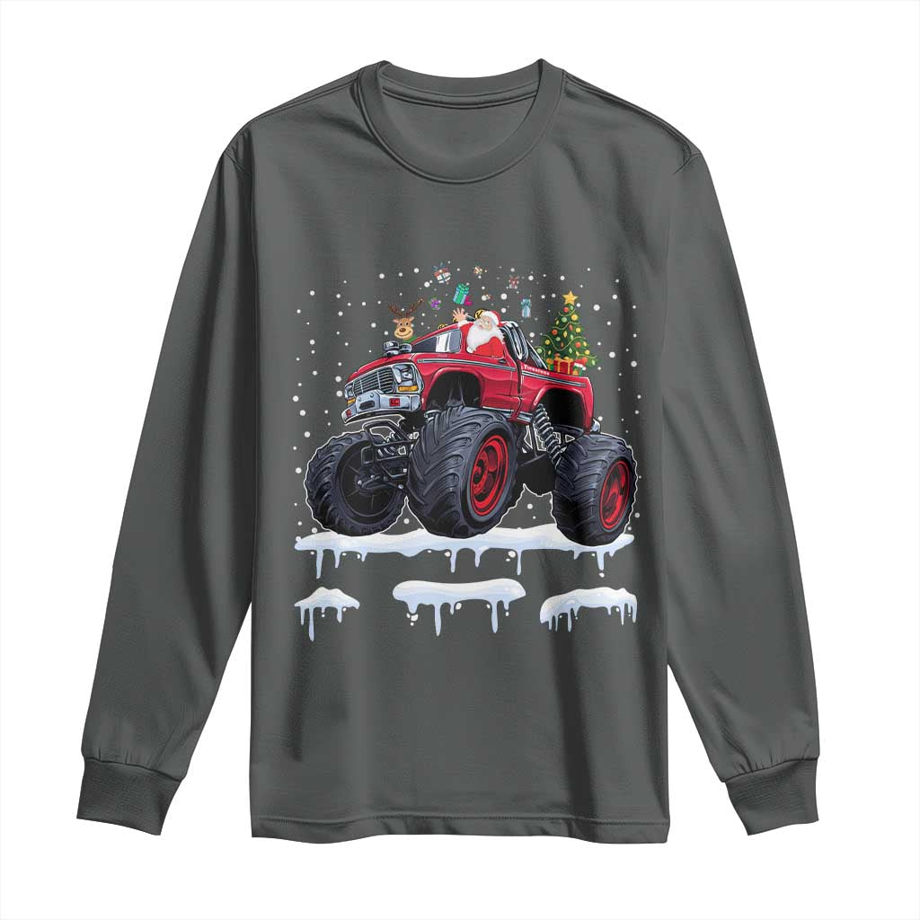 Christmas Santa Monster Truck Long Sleeve Shirt American Offroad Xmas Boys Kids Toddler Youth TS10 S Dark Heather Print Your Wear
