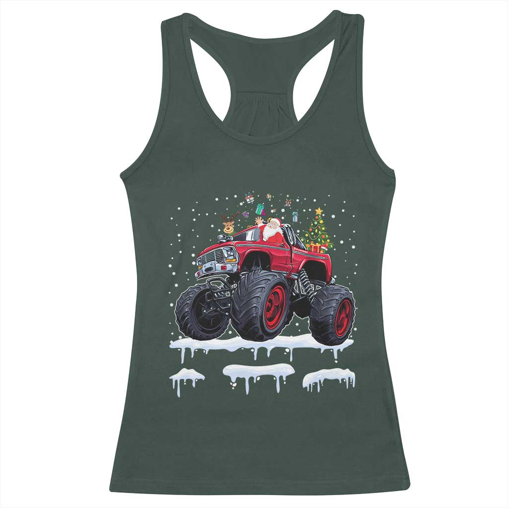 Christmas Santa Monster Truck Racerback Tank Top American Offroad Xmas Boys Kids Toddler Youth TS10 Dark Forest Green Print Your Wear