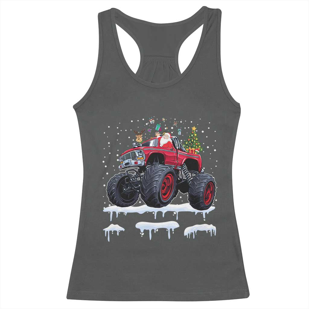 Christmas Santa Monster Truck Racerback Tank Top American Offroad Xmas Boys Kids Toddler Youth TS10 Dark Heather Print Your Wear