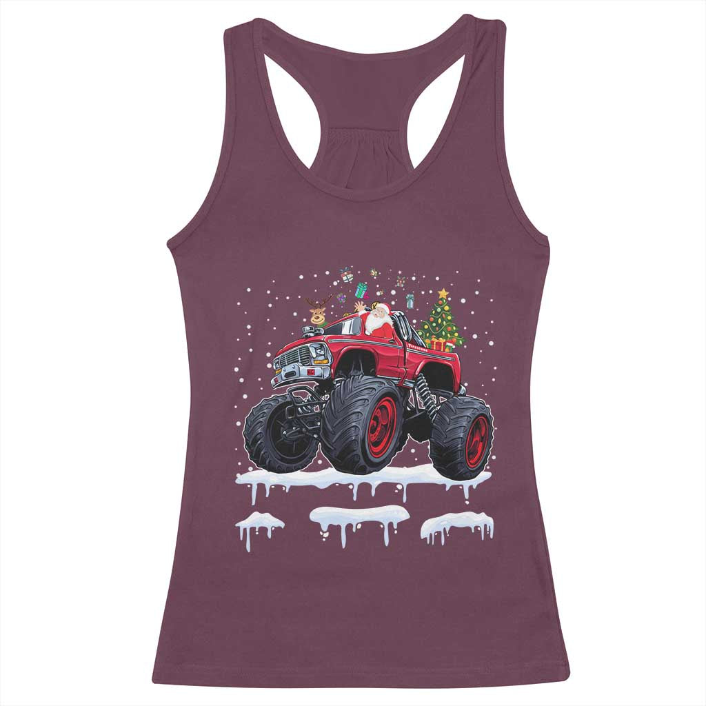 Christmas Santa Monster Truck Racerback Tank Top American Offroad Xmas Boys Kids Toddler Youth TS10 Maroon Print Your Wear