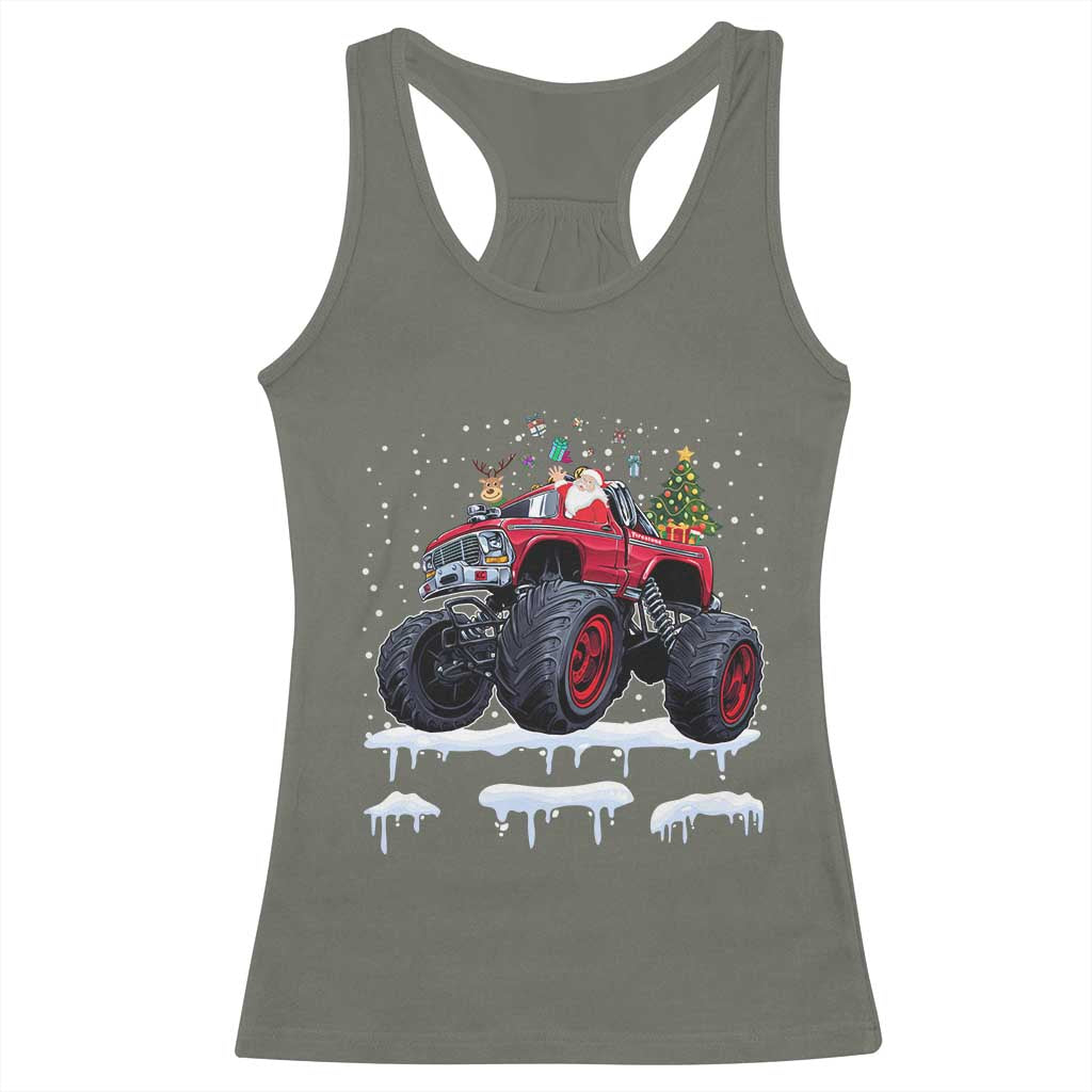 Christmas Santa Monster Truck Racerback Tank Top American Offroad Xmas Boys Kids Toddler Youth TS10 Military Green Print Your Wear