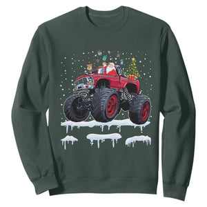 Christmas Santa Monster Truck Sweatshirt American Offroad Xmas Boys Kids Toddler Youth TS10 Dark Forest Green Print Your Wear