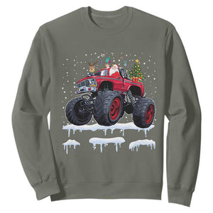 Christmas Santa Monster Truck Sweatshirt American Offroad Xmas Boys Kids Toddler Youth TS10 Military Green Print Your Wear