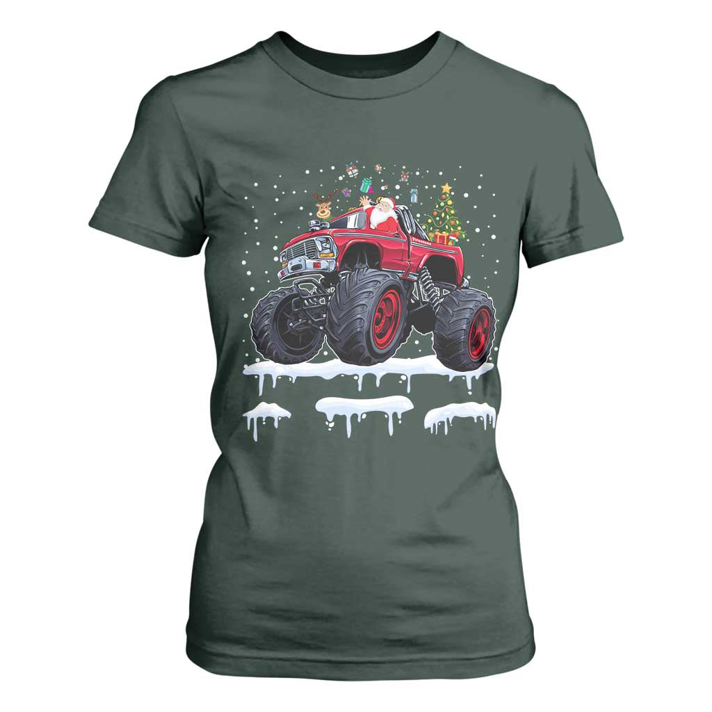 Christmas Santa Monster Truck T Shirt For Women American Offroad Xmas Boys Kids Toddler Youth TS10 Dark Forest Green Print Your Wear
