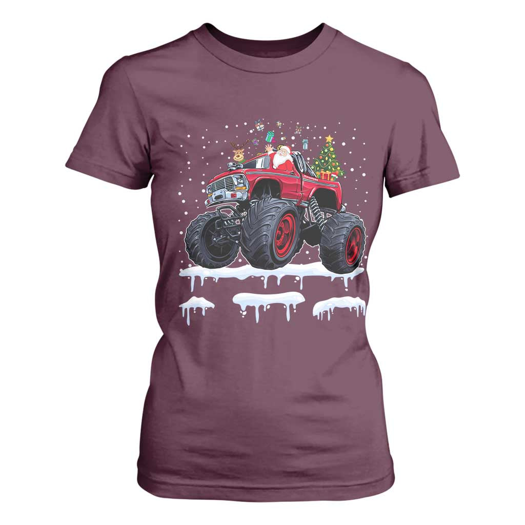 Christmas Santa Monster Truck T Shirt For Women American Offroad Xmas Boys Kids Toddler Youth TS10 Maroon Print Your Wear