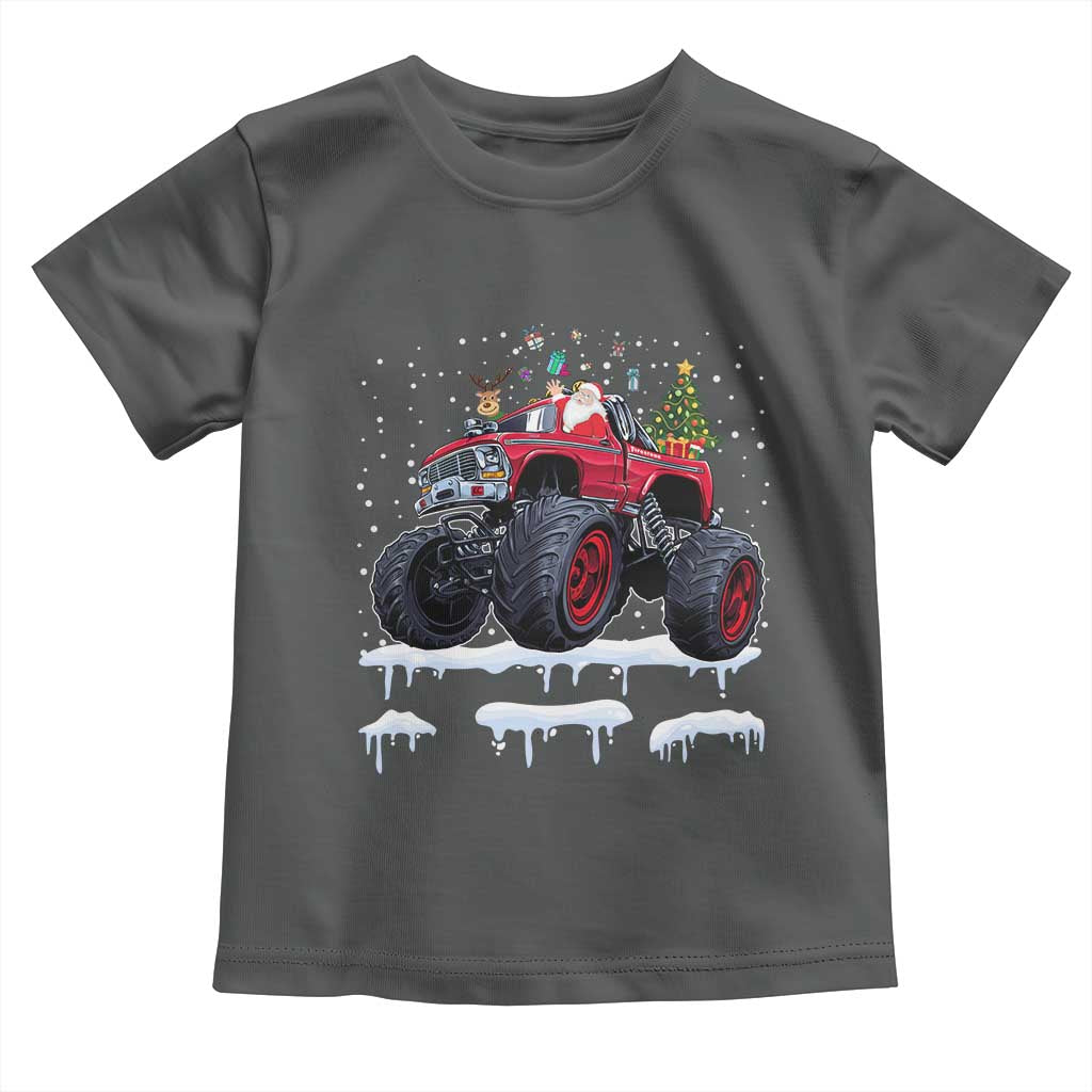 Christmas Santa Monster Truck Toddler T Shirt American Offroad Xmas Boys Kids Toddler Youth TS10 Dark Heather Print Your Wear