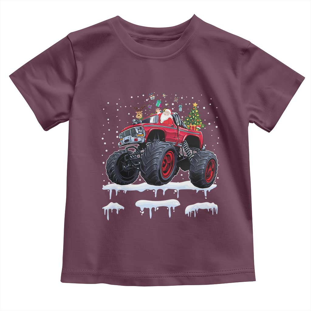 Christmas Santa Monster Truck Toddler T Shirt American Offroad Xmas Boys Kids Toddler Youth TS10 Maroon Print Your Wear