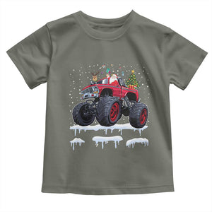 Christmas Santa Monster Truck Toddler T Shirt American Offroad Xmas Boys Kids Toddler Youth TS10 Military Green Print Your Wear